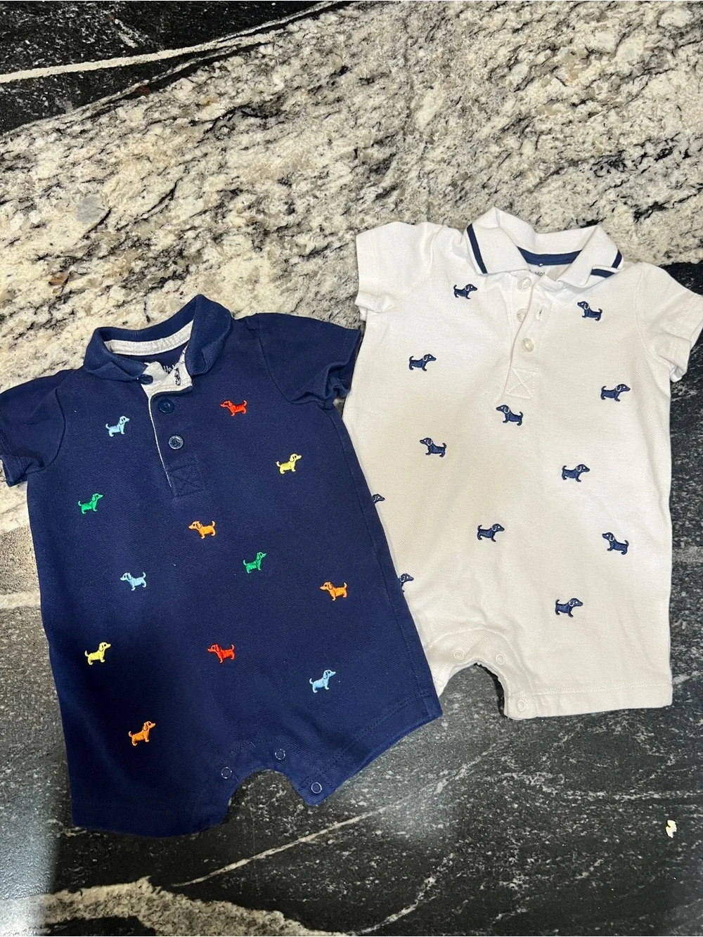 Little Me Puppy Polo Romper Bundle | 2 Rompers | 6M